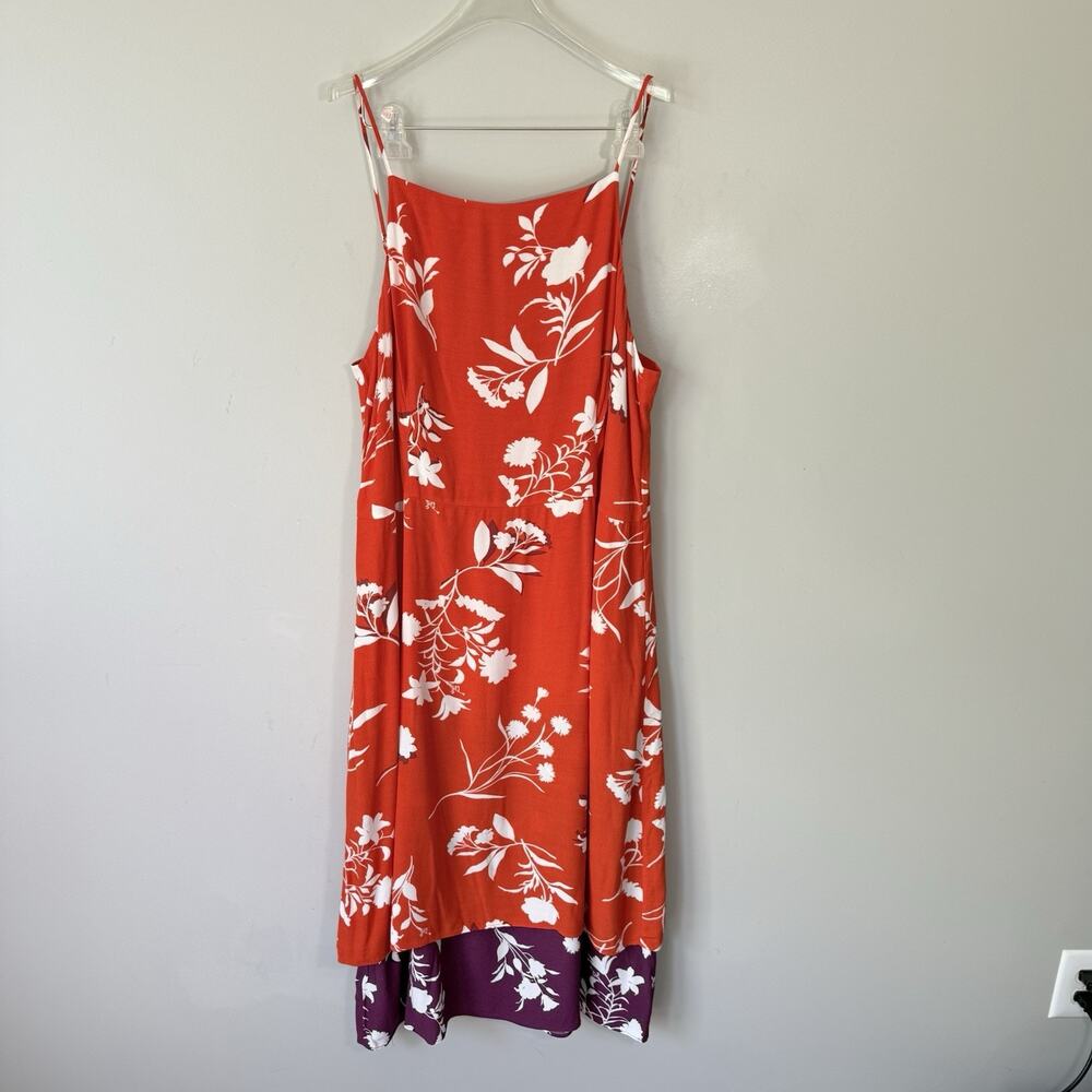 Ann Taylor Floral Midi Dress Women’s 16 Spaghetti Strap Orange Purple White - Picture 3 of 8